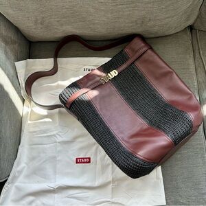 NWT Staud Large Cabana Raffia Tote in Mahogany Black